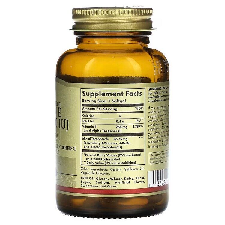 Solgar - Naturally Sourced Vitamin E, 268 mg (400 IU), 50 Softgels